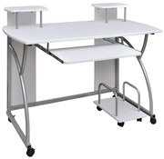 Białe Biurko Komputerowe Z Półkami Na Kółkach S3-G89