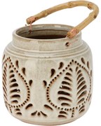 Latarnia porcelanowa z uchwytem bambusowym 14,5 x14 cm, beżowy