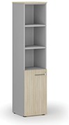 Szafa biurowa kombinowana PRIMO GRAY, drzwi na 2 poziomach, 400 x 420 x 1781 mm, szary/dąb naturalny