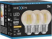 Mexen Vintis 3x żarówka filament LED E27, G45, 6W, Ciepła - 2200K, 600 lm, amber - L156-E27-0622-50x03