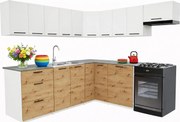 Narożny zestaw mebli kuchennych dąb artisan + biały G9-P50