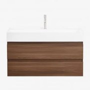 Zestaw Mebli Łazienkowych Z Drewna I Forniru Jesionowego Z Wbudowaną Umywalką Ona Ciemna Czerń - Sklum