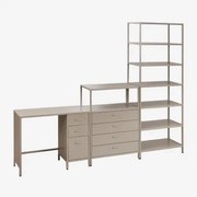 Zestaw Biurkowy Z Szufladami, Komodą I Regałem Stalowym Janine Moka Brown - Sklum