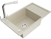 Mexen Elias zlewozmywak granitowy 1-komorowy z ociekaczem i baterią kuchenną Duero, beżowy - 6511-69-671600-00