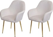 Krzesło do jadalni MCW-F18 (zestaw 2 sztuk),  aksamitny kremowo-biały, złote nogi