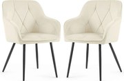 2x Welurowe krzesło tapicerowane pikowane Kremowe DIAMANTE Czarne nogi