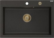 Mexen Elix zlewozmywak granitowy 1-komorowy 700 x 500 mm, czarny/złoty metalik, syfon złoty - 6526701005-75-G