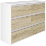 Komoda BASIC 6 szuflad – Biała/Dąb Sonoma | 100x71x33 cm