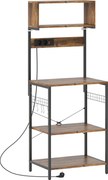 HOMCOM Regał kuchenny, regał stojący z 5 hakami S, 5 półkami, gniazdko, stalowy, Rustykalny brąz, 60 x 42 x 153 cm