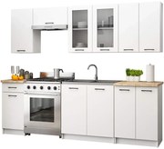Biały komplet mebli kuchennych z witryną 240 cm G5-P05