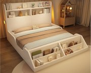 Łóżko dziecięce 140x200cm - z demontowalną biblioteczką - zagłówek z półką - z lampką nocną - Biały​ (materac nie jest wliczony w cenę)