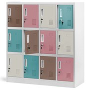 Metalowa szafka do szatni i przedszkola OLA, 1090 x 1200 x 450 mm, szaro-pastelowa