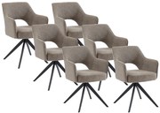 Zestaw 6 krzeseł obrotowych z podłokietnikami z tkaniny i metalu – kolor taupe – KONYA