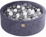 Okrągły Suchy Basen Z Piłeczkami 7cm Dla Dziecka, 90x30cm/200 Piłek, Welurowy, Szaroniebieski, Piłki: Srebrne, Białe, Transparentne - Meowbaby®
