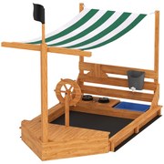 Outsunny Piaskownica z osłoną przeciwsłoneczną Piracki Statek, w zestawie zestaw kuchenny dla dzieci, Drewno Jodłowe, 180 x 103 x 144,5 cm, Pomarańczowy