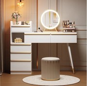 Toaletka z rozkładanym blatem - 100 x 41,5 x 102 cm - z 6 szufladami + lustro LED - płyta wiórowa - biała