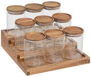 Słoiki na przyprawy na drewnianej półce HARMONY, 9 x 180 ml