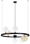 Lampa wisząca nad okrągły stół- Saturno 5697 przezroczyste i bursztynowe ryflowane klosze