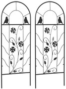 Outsunny Zestaw 2 metalowych szpalerów z ozdobami w postaci ptaków i koniczyny, do ogrodu i na taras, czarny, 38 x 98 cm