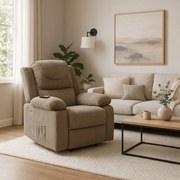 Fotel Masujący FENIX z Funkcją Wstawania Elektrycznie Rozkładany Beżowy Nowoczesny