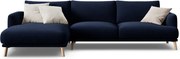 Ciemnoniebieski aksamitny narożnik (lewostronny/z szezlongiem) Naomi – Micadoni