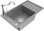 Mexen Elias zlewozmywak granitowy 1-komorowy z ociekaczem i baterią kuchenną Carla, szary - 6511-71-670700-00
