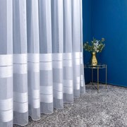 Firana gładka matowa z ozdobnymi białymi pasami wys. 300 cm z ołowianką