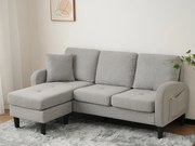 Narożnik z szezlongiem - 3 miejsca - tkanina bawełniana i lniana - Szary