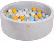 Okrągły Suchy Basen Z Piłeczkami 7cm Dla Dziecka, 90x30cm/200 Piłek, Bawełniany, Jasnoszary, Piłki: Białe, Żółte, Jasnozielone, Błękitne - Meowbaby®