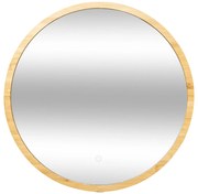 Lustro łazienkowe z oświetleniem LED, bambusowa rama, Ø 57 cm