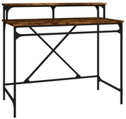 Industrialne metalowe biurko 100 cm z nadstawką przydymiony dąb W1-N11