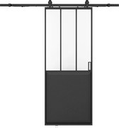 Drzwi przesuwne industrialne naścienne - Czarny i matowe szkło hartowane - wys. 205 cm x szer. 63 cm - ARTISTO II