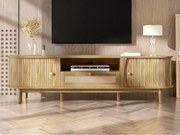 Meble TV z rattanu 165x37x46 cm - 2 drzwi i 1 szuflada z rattanu - Styl rustykalny - MDF - Kolor naturalny