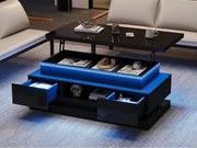 Stolik kawowy podnoszony 100x50x40 cm - z 2 szufladami - oświetlenie LED - Wykończenie lakierowane błyszczące - Płyta wiórowa - Czarny