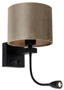 Lampa ścienna czarna z abażurem z weluru taupe 18 cm - Brescia Combi