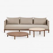 Zestaw Do Salonu Z 3-osobową Sofą I 2 Okrągłymi Stolikami Kawowymi Z Drewna Akacjowego Olivia Ciemny Akacjowy Brąz - Sklum