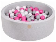 Okrągły Suchy Basen Z Piłeczkami 7cm Dla Dziecka, 90x30cm/200 Piłek, Bawełniany, Jasnoszary, Piłki: Szare, Białe, Jasnoróżowe - Meowbaby®