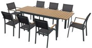 Zestaw mebli ogrodowych jadalnianych z aluminium i polywood - rozkładany stół dł. 170/230 cm i 8 sztaplowanych foteli - Naturalny jasny i antracytowy - MACILA marki MYLIA