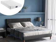 Łóżko z wezgłowiem - 140 x 200 cm - tkanina lniana - szare + materac