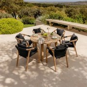 Zestaw 120 Cm Okrągły Stół I 6 Krzeseł Ogrodowych Z Podłokietnikami Z Drewna Akacjowego Dubai Rustykalny - Sklum