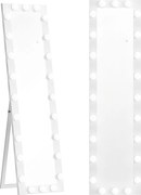 HOMCOM Lustro całopostaci 150x40 cm Lustro LED z 24 żarówkami 3 barwy światła, wolnostojące, do oparcia lub montażu na ścianie Biały | Aosom PL