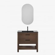 Zestaw Mebli Łazienkowych Z Drewna Z Wbudowaną Umywalką Misene Ciemna Czerń & Owalny Z Miejscem Do Przechowywania Czarny 50x90 - Sklum