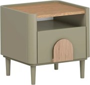 Szafka nocna Amilio z szufladą 50 cm na nóżkach - eukaliptus / dąb baltic dune / uchwyty dąb naturalny