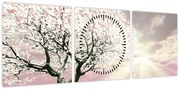 Obraz różowego drzewa (z zegarem) (90x30 cm)