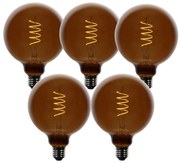 Zestaw 5 ściemnialnych żarówek LED E27 G125 brązowe 4W 120 lm 1800K