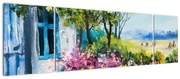 Obraz ogrodu przed domem, obraz olejny (170x50 cm)