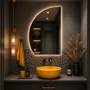 Lustro półokrągłe z podświetleniem MOON Half Cut LED | Różne rozmiary | Różne kolory : Kolor tafli szkła - Srebrny, Rozmiar - 25 x 40 cm, Wersja - Prawa