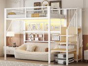 Łóżko mezzanine 90x200 - z oświetleniem LED - z drabiną do przechowywania - z otwartą szafą - białe (bez materaca)