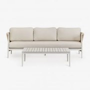Zestaw Ogrodowy Z 3-osobową Sofą W Tkaninie Bouclé I Prostokątnym Stolikiem Kawowym 120x70 Cm W Kolorze Sereilen Aluminium Gardenia Biel - Sklum