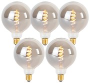 Zestaw 5 żarówek LED E27 z przyciemnianiem, filament skręcony, G125, dymione, 4W, 120lm, 1800K
